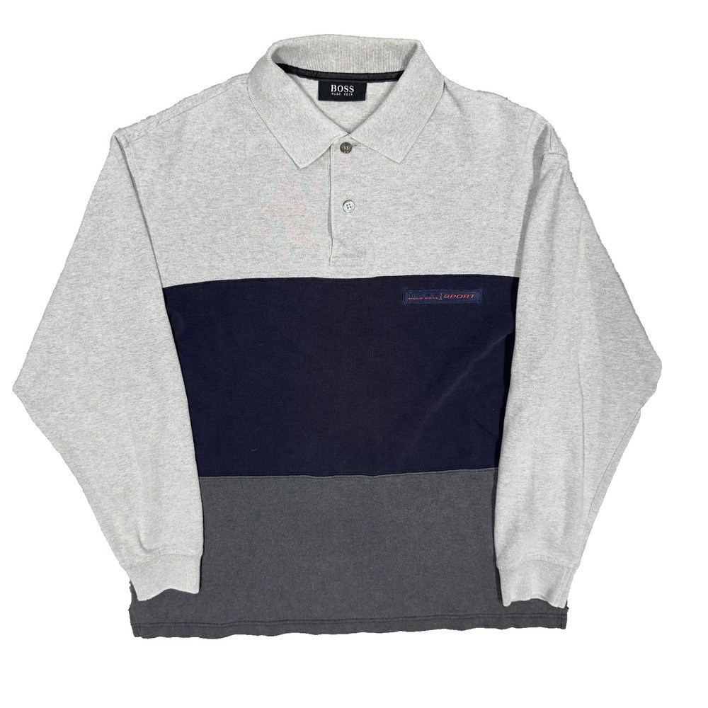 Hugo Boss Polo Shirt Long Sleeve Cotton Color Block Medium